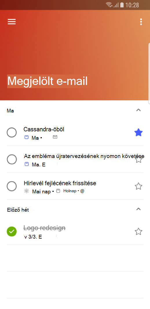 Az Outlook Mobile-ban teendőként tekintheti meg a megjelölt e-maileket.