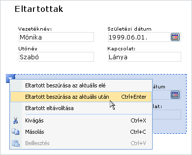 Shortcut menu overlapping repeating section on form