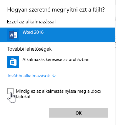 A Windows társítási párbeszédpanelje