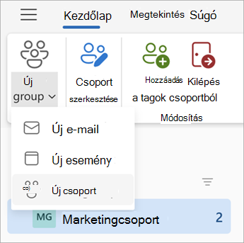 A Csoportok irányítópult menüszalagján válassza az Új csoport > Új csoport lehetőséget