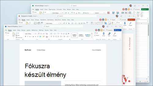 A Word, Excel és PowerPoint a Windows 11 felhasználói felületnek megfelelő vizuális frissítésekkel és lekerekített sarkokkal jelenik meg a menüszalagon.