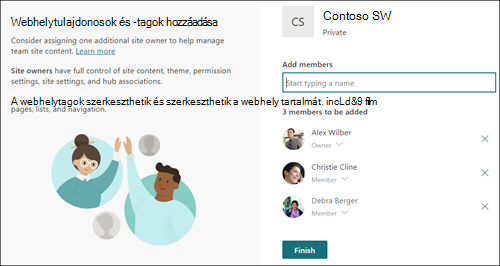 Képernyőkép a SharePoint Tagok hozzáadása lapról