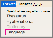 Office for Mac Tools Language Menu