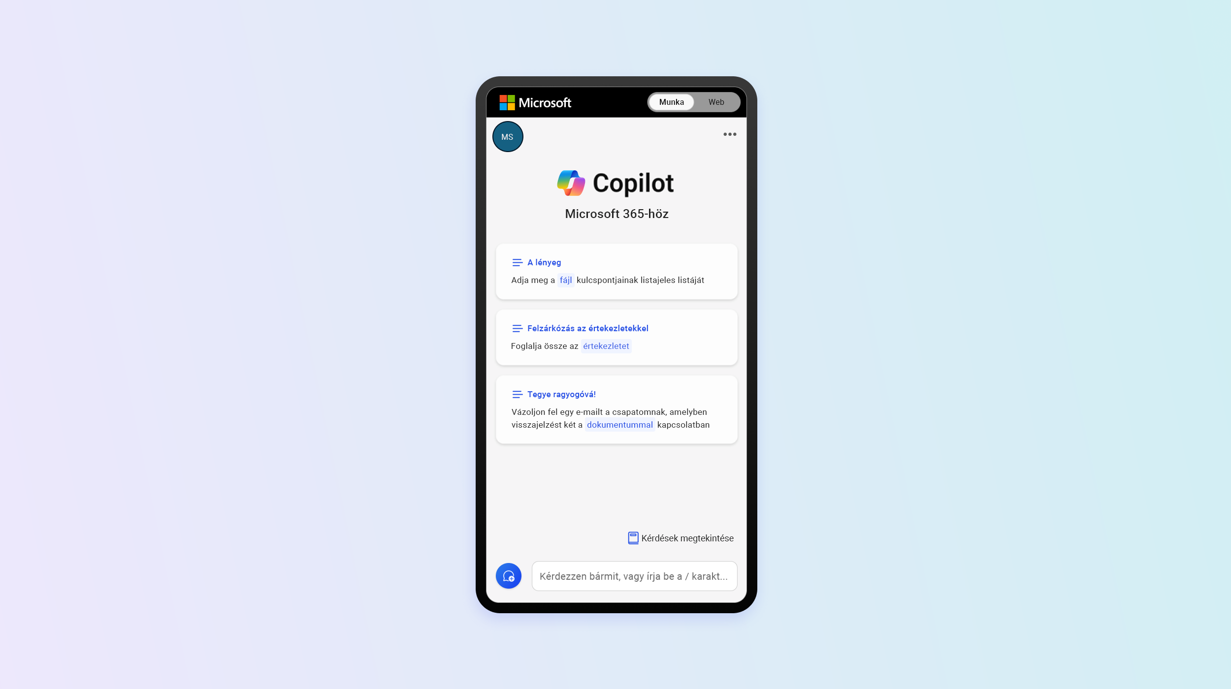 A Microsoft Copilot alkalmazás okostelefonon