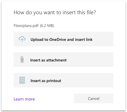 Fájl beszúrása gomb a Windows 10 OneNote-ban