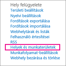 A Webhelywebhely lap Webhelyek és Gépház szakasza