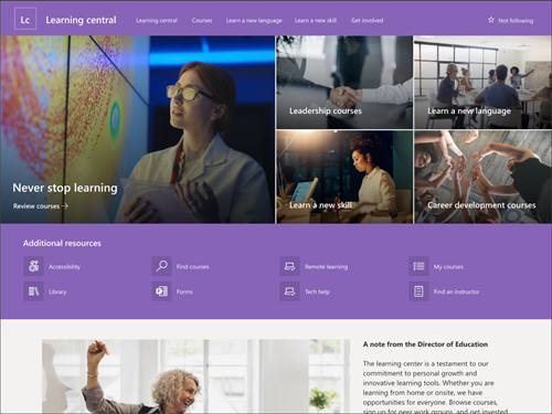 Screenshot of the Learning center page preview