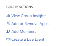 Group actions menu showing Create a Live Event