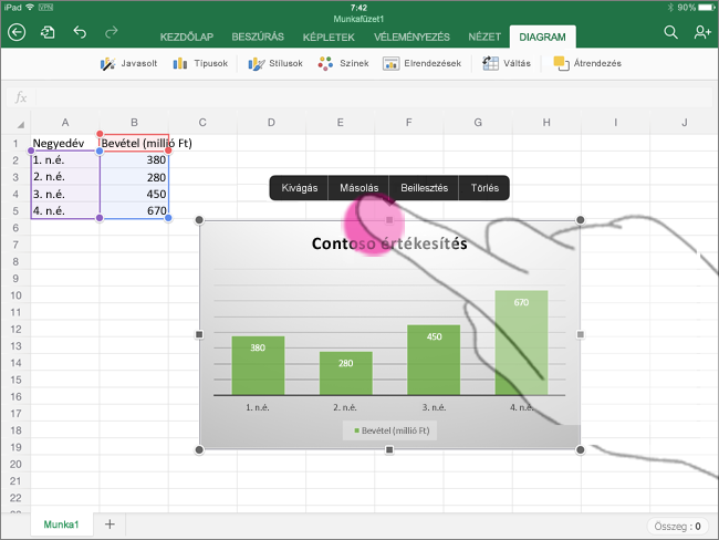 Diagram másolása az iPad-alapú Excelből