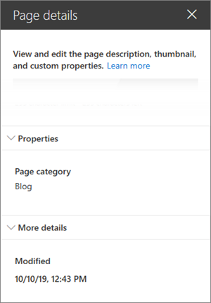 Page details pane with Page category of blog