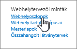 Webhelyoszlop opció a Webhely beállításai lapon