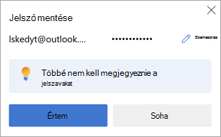 Kérés a Microsoft Edge-ben a webhely jelszavának későbbi használatra való mentéséhez.