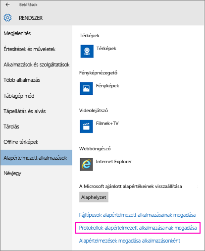 Képernyőkép a Windows 10 Alapértelmezések megadása alkalmazásonként beállításáról