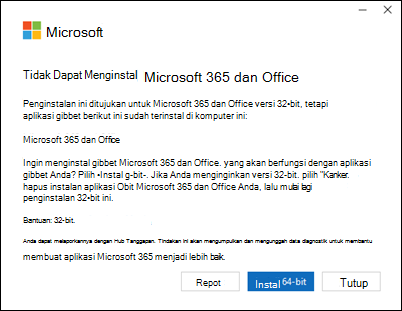 Tidak dapat menginstal kesalahan Microsoft 365