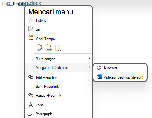 Gambar opsi untuk Mengatur buka default sebagai Browser atau Aplikasi Desktop (default).