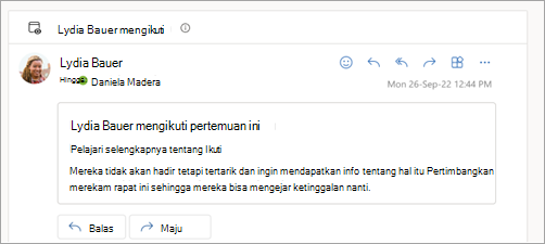 Cuplikan layar memperlihatkan respons email peserta yang mengikuti rapat