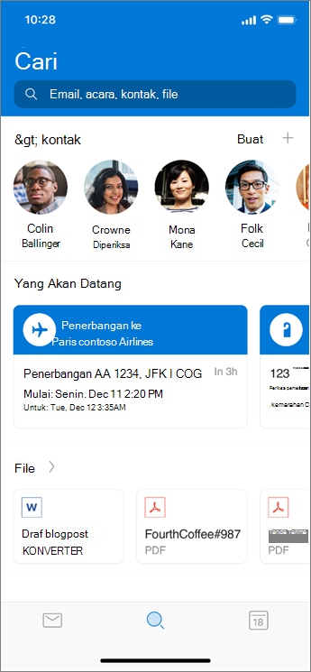 Menggunakan pencarian di Outlook Mobile
