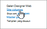 Opsi kolom situs di halaman pengaturan situs