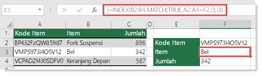 Gunakan INDEX dan MATCH untuk mencari nilai lebih dari 255 karakter