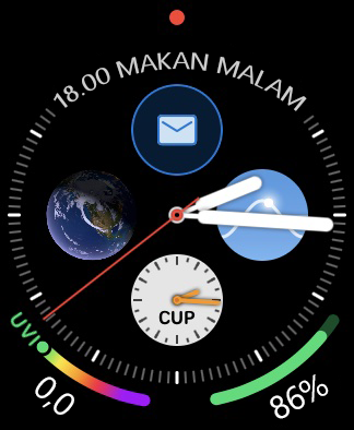 Wajah Apple Watch yang menampilkan informasi Outlook