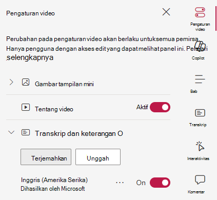 UI memperlihatkan tombol Terjemahkan