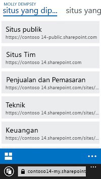 Situs yang dipromosikan di SharePoint Online di perangkat seluler