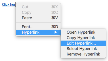 Memperlihatkan opsi Edit hyperlink pada menu hyperlink