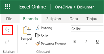 Gunakan tombol Batalkan di Excel untuk web pada tab Beranda untuk membatalkan pengurutan sebelumnya