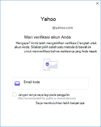 Layar penyiapan Yahoo Outlook tiga - verifikasi akun