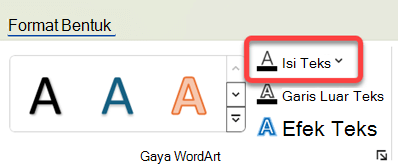 Untuk mengubah warna WordArt, pilih, dan pada tab Format Bentuk, pilih Isian Teks.