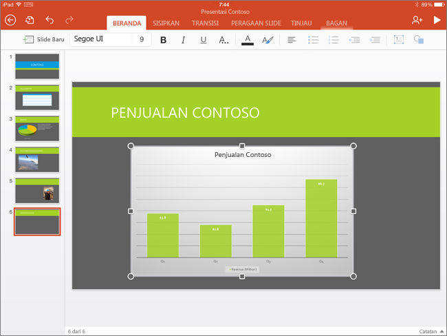 Bagan ditempelkan ke dalam PowerPoint untuk iPad