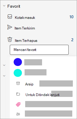 Cuplikan layar menambahkan favorit baru di Outlook