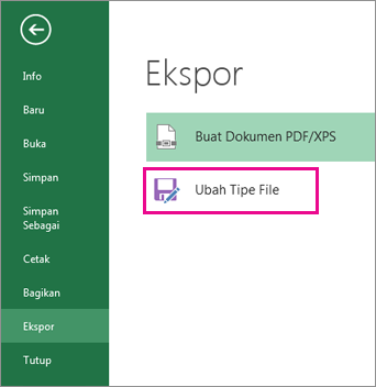 Ubah Tipe File pada tab Ekspor
