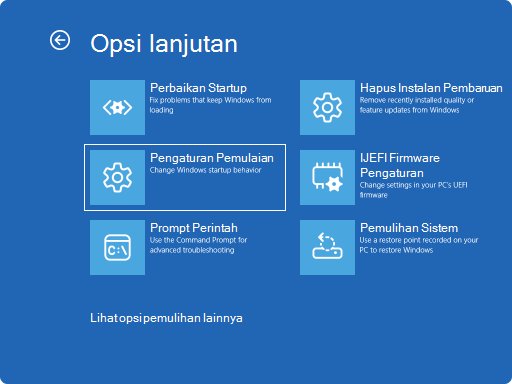 Cuplikan layar Windows RE - opsi tingkat lanjut.