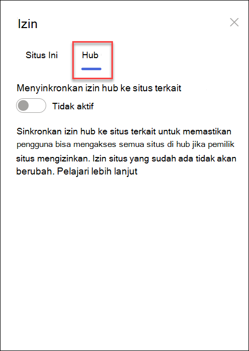 cuplikan layar mengaktifkan sinkronisasi izin hub