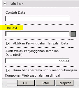 Properti Link XSL pada menu Komponen Web