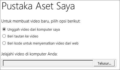 Kotak dialog Buat video baru dengan Unggah dengan sorotan