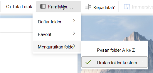 Pilih panel Folder, Urutkan folder, urutan folder kustom