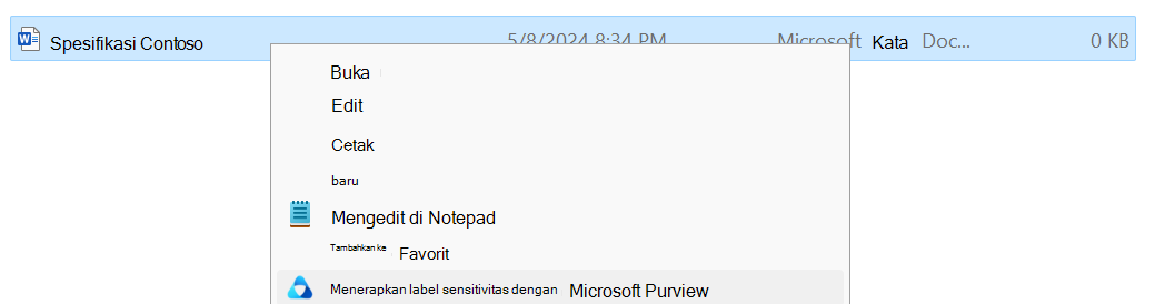 Menerapkan label sensitivitas dengan Microsoft Purview di File Explorer
