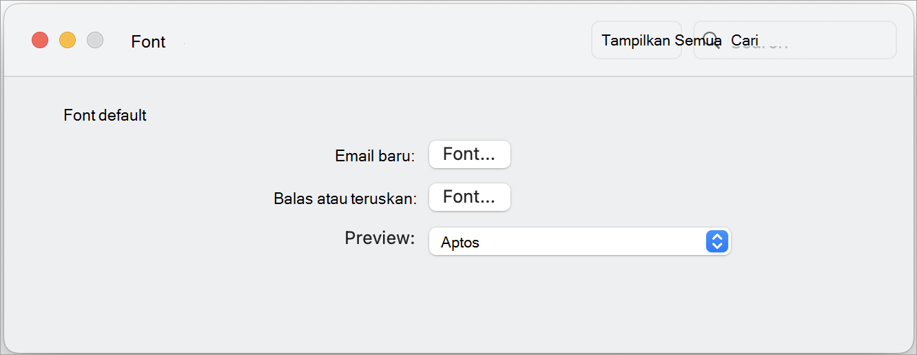 Anda bisa mengkustomisasi font untuk email baru, balasan atau terusan dan teks pratinjau di kotak masuk Anda.