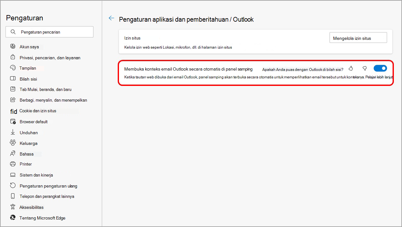 Nonaktifkan pembukaan konten Outlook di panel sisi Microsoft Edge dari pengaturan Bilah Sisi Microsoft Edge.