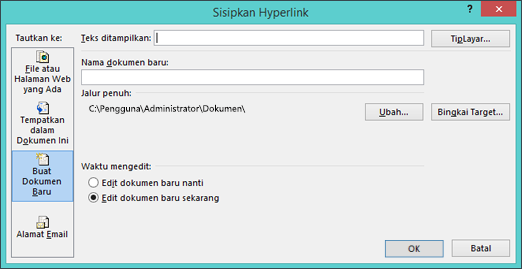 Membuat hyperlink ke file baru