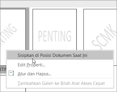 Mengklik kanan gambar mini cap air yang memperlihatkan perintah Sisipkan pada Posisi Dokumen Saat Ini.