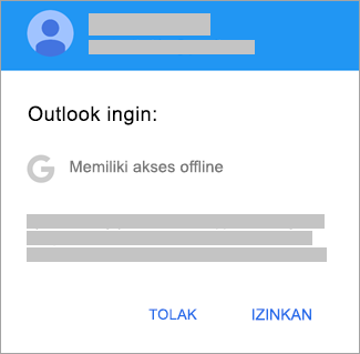 Ketuk Izinkan untuk memberikan akses offline kepada Outlook.