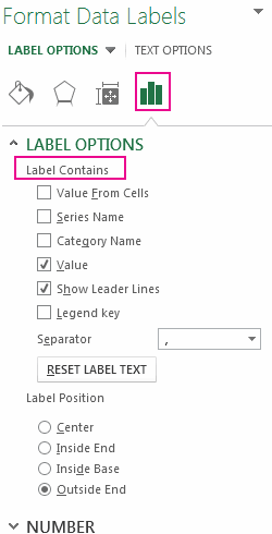 Bagian Opsi Label dari panel Format Label Data