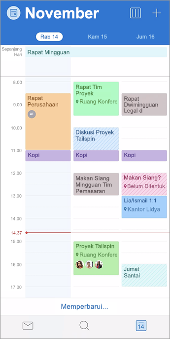 Kalender menampilkan kategori warna
