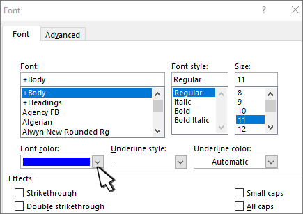 word for mac 2016 change font in middle of label
