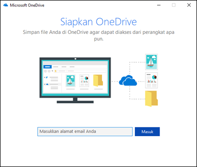 Cuplikan layar dari layar pertama penyetelan OneDrive di Windows 7