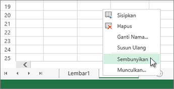 Menyembunyikan atau memperlihatkan lembar kerja atau buku kerja
