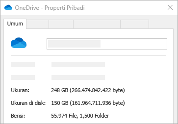 Ukuran OneDrive pada properti disk